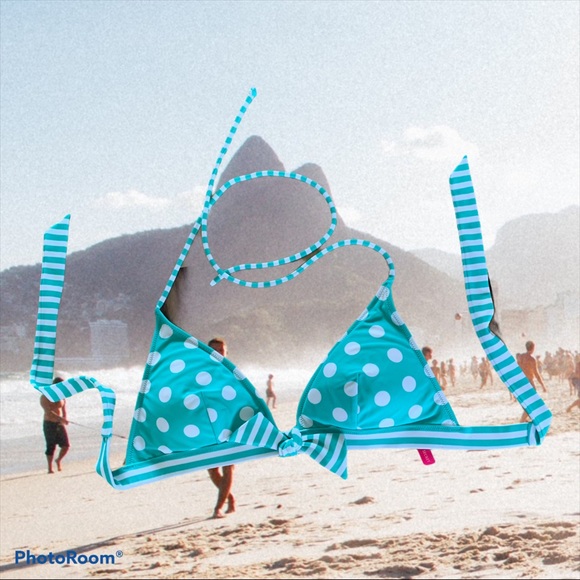 Victoria Secret Bikini Top Swimsuit Polka Dot Medium Green White  Tie Back - Picture 9 of 16